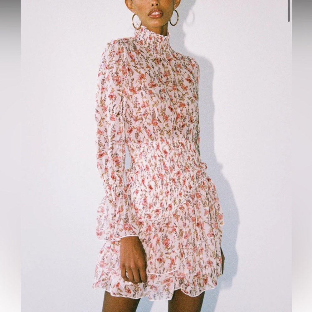 Floral High-Neck Ruffle Dress